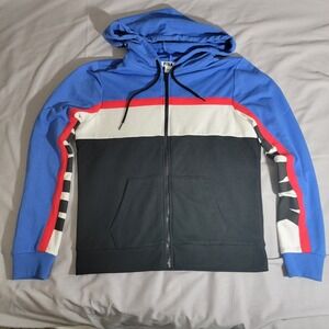 Victoria's Secret PINK Perfect Full Zip Hoodie Colorblock Black White Blue M EUC
